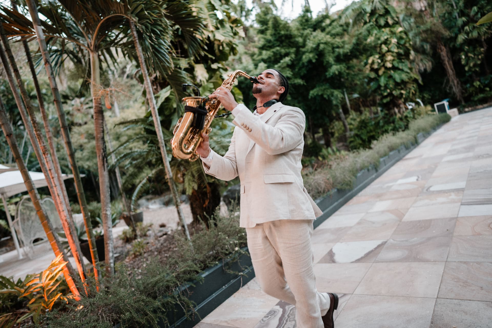 Saxophone during a garden cocktail hour